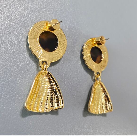 Anthropologie Frasier Sterling Belle Drop Tassel Earrings In Tortoise 14K Plated - Picture 4 of 5